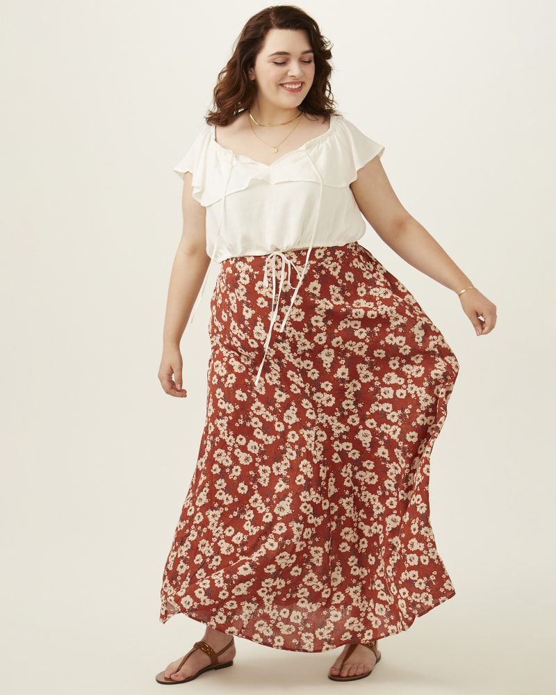 Plus Size Orange Ivory Sohla Passion Floral Maxi Skirt Orange